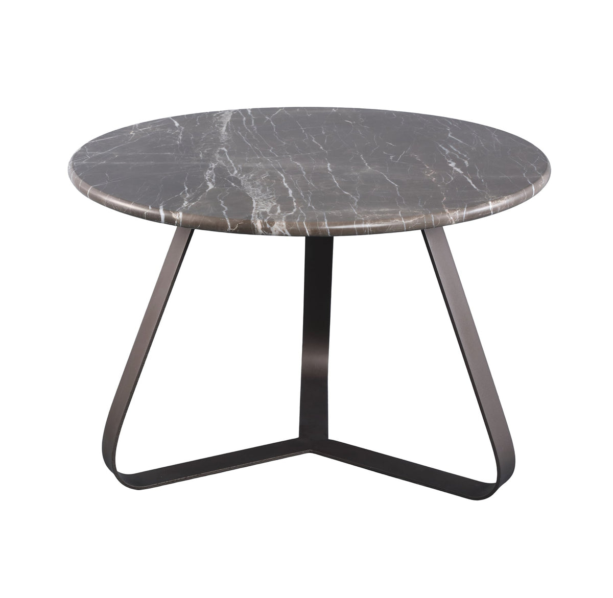 Kae Salontafel Marmer Rond Small van PTMD, ronde salontafel met ijzeren poten, vooraanzicht op wit