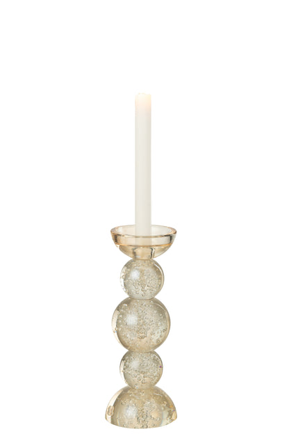 Kandelaar Glas Champagnekleurig Small Dia9,5xh26,5 J-Line - Kaarshouder - J-Line - livinglovely.nl