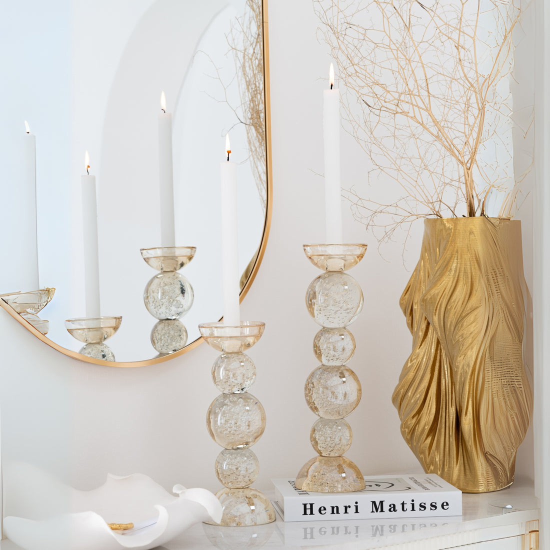 Kandelaar Glas Champagnekleurig Small Dia9,5xh26,5 J-Line - Kaarshouder - J-Line - livinglovely.nl