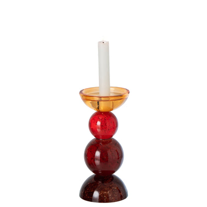 Kandelaar Glas Meerkleurig Small van J-Line, glazen kandelaar in meerkleurig glas, 21cm hoog
