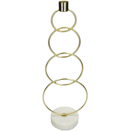 Kandelaar Ringen Goud op marmeren voet 13x9x36cm 1 + 1 Gratis - Kandelaar - Living Lovely - livinglovely.nl