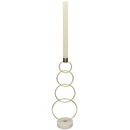 Kandelaar Ringen Goud op marmeren voet 13x9x36cm 1 + 1 Gratis - Kandelaar - Living Lovely - livinglovely.nl