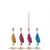 Kandelaar Vogel Resine Mix Set van 4 - Kandelaar - J-Line - livinglovely.nl