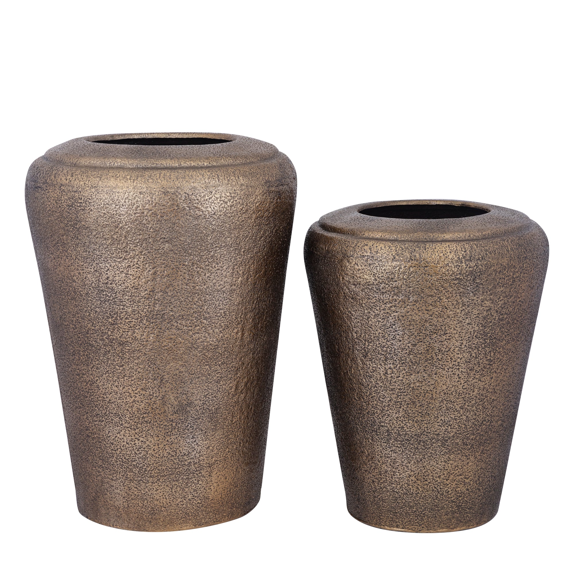 Kardine Antique Gold Alu Pot Dented Round van PTMD, beide maten van de serie samen in een sfeervolle setting