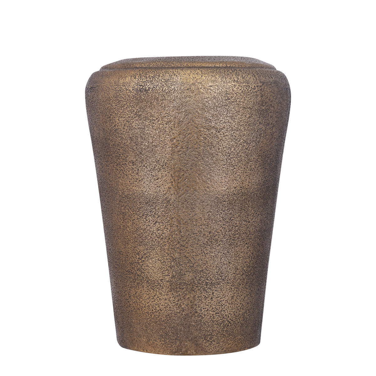 Kardine Antique Gold Alu Pot Dented Round Ø54cm x H76cm van PTMD, grote ronde aluminium pot op witte achtergrond