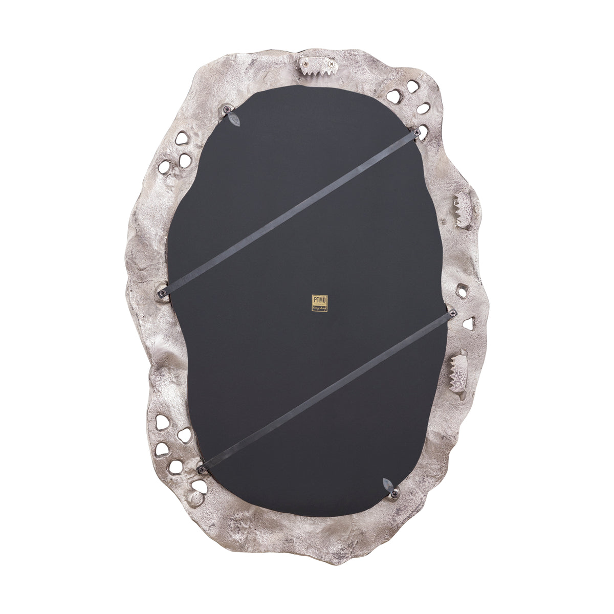 Kariss Bronze Casted Alu Mirror Rough Oval Shape van PTMD, detail van de ruwe gegoten aluminium rand