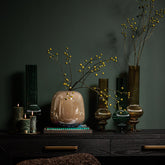 Keala Dark Green Round Ribbed Glass Vase On Base L Dia 15,5xh50cm PTMD - Vaas - PTMD - livinglovely.nl