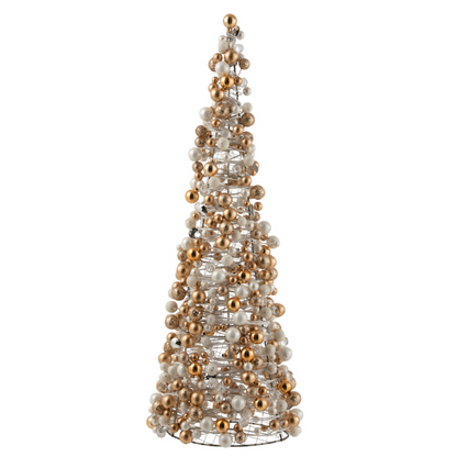Kegel Mini Kerstballen Ecru/Goud Large 70x26cm - Kerstdecoratie - J-Line - livinglovely.nl