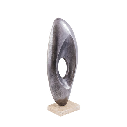 Kellaine Nickel casted alu statue travertine base PTMD - Ornament - PTMD - livinglovely.nl