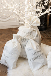 Kerst Zak Engels Velvet Wit Large Set van 3 - Cadeauverpakking - J-Line - livinglovely.nl