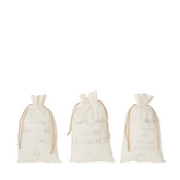 Kerst Zak Engels Velvet Wit Medium Set van 3 - Cadeauverpakking - J-Line - livinglovely.nl