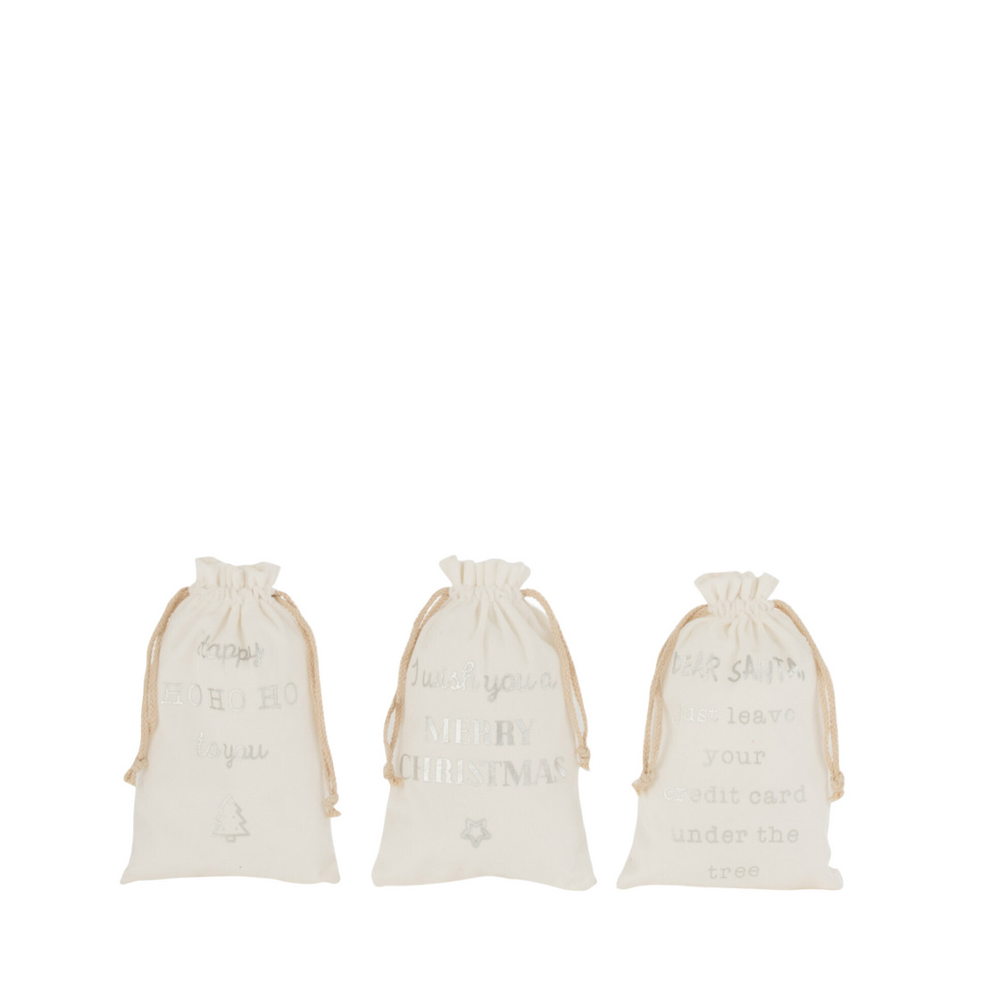 Kerst Zak Engels Velvet Wit Small Set van 3 - Cadeauverpakking - J-Line - livinglovely.nl