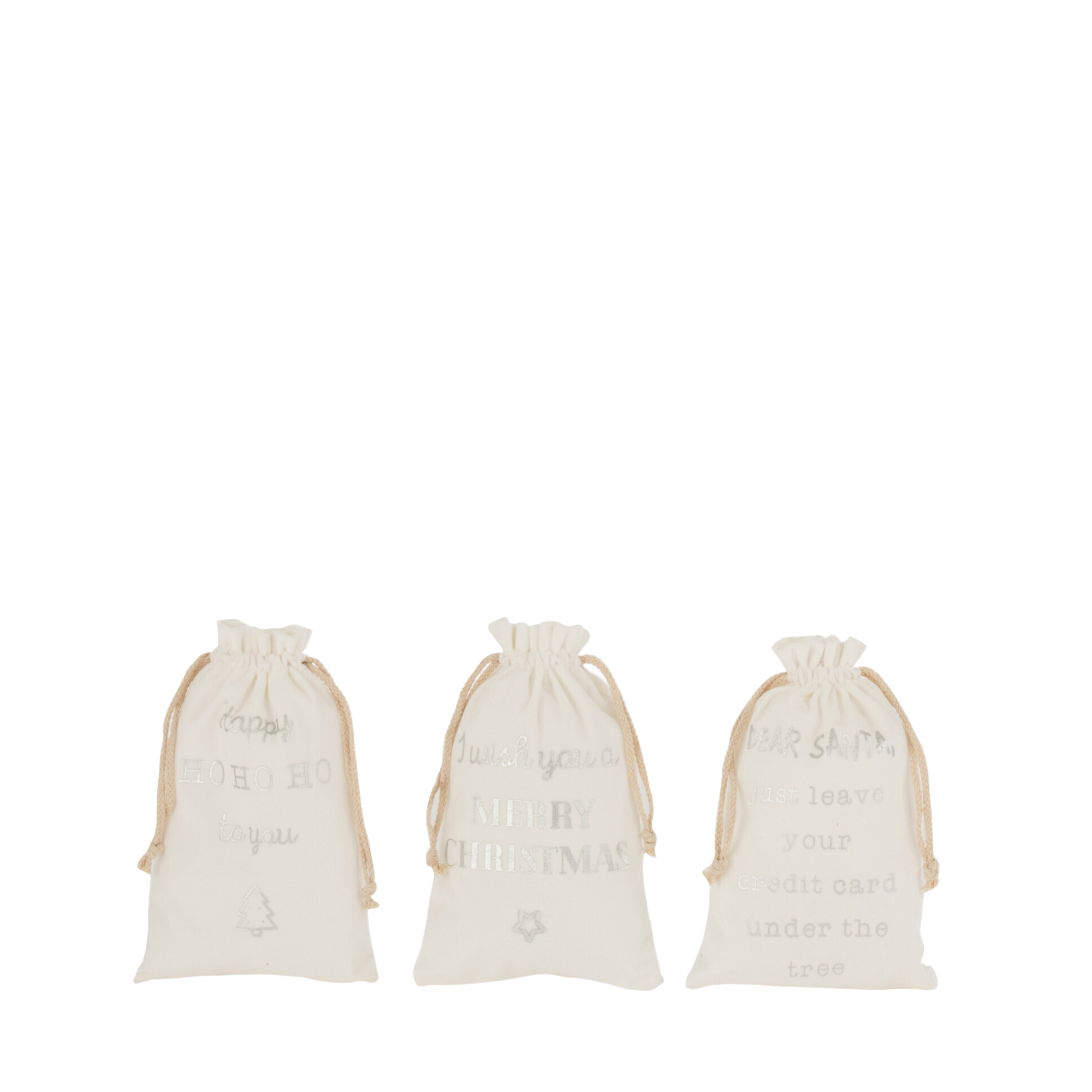Kerst Zak Engels Velvet Wit Small Set van 3 - Cadeauverpakking - J-Line - livinglovely.nl