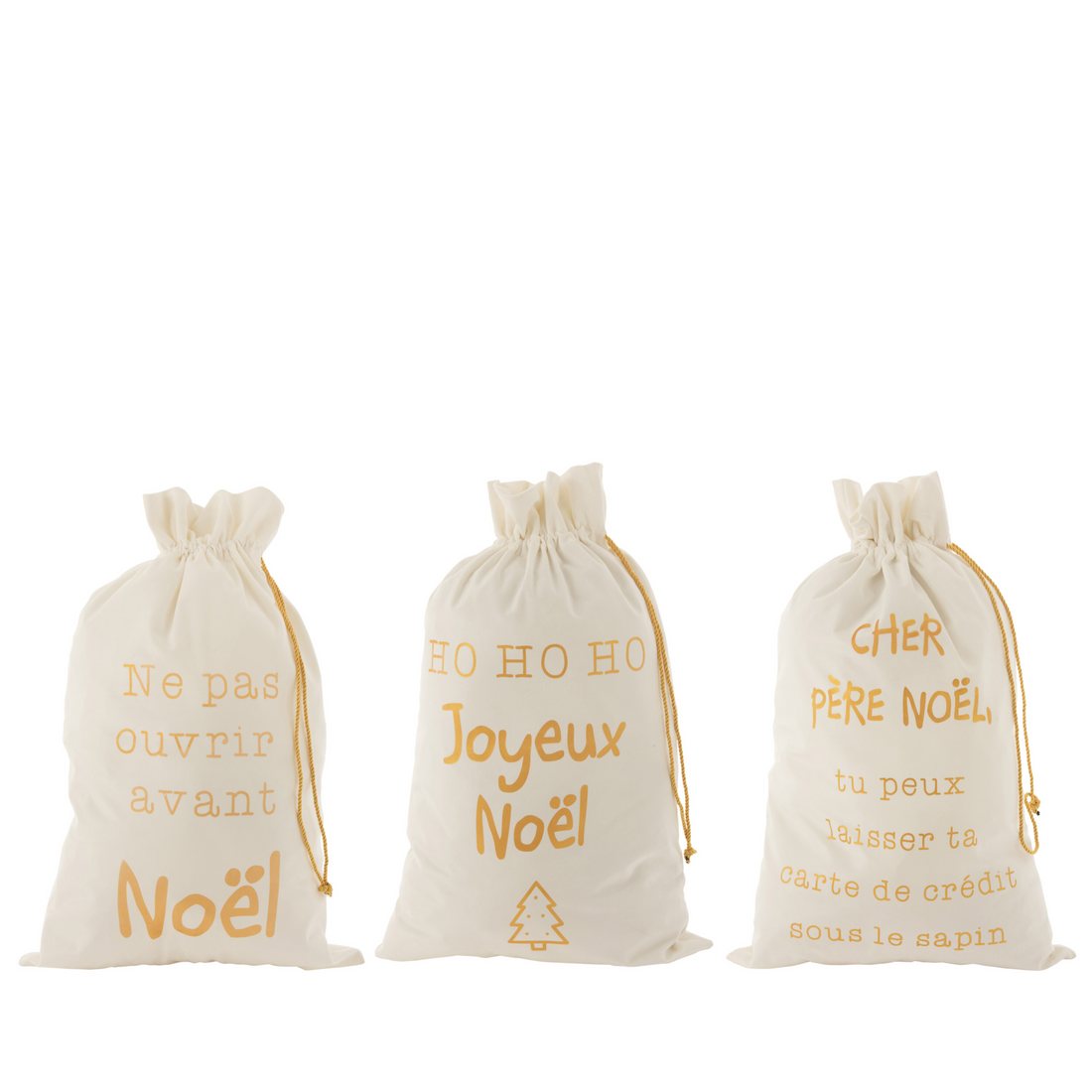 Kerst Zak Frans Velvet Wit/Goud Large Set van 3 - Cadeauverpakking - J-Line - livinglovely.nl