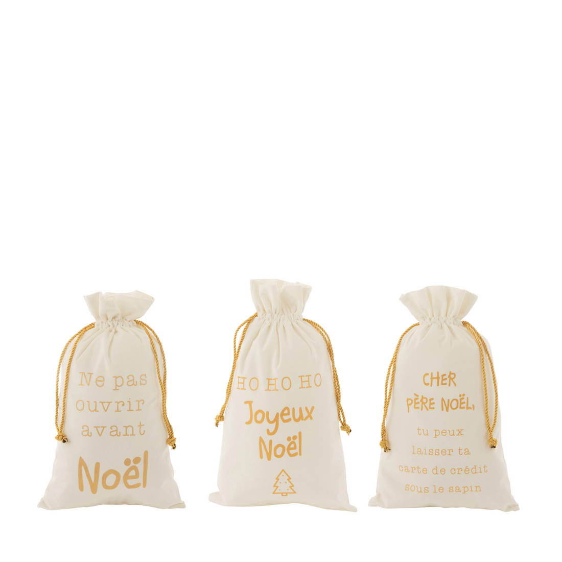 Kerst Zak Frans Velvet Wit/Goud Medium Set van 3 - Cadeauverpakking - J-Line - livinglovely.nl