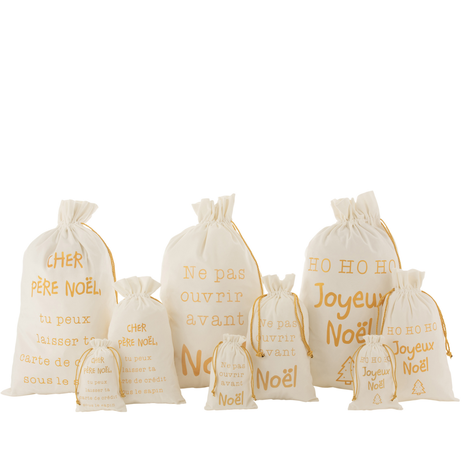 Kerst Zak Frans Velvet Wit/Goud Medium Set van 3 - Cadeauverpakking - J-Line - livinglovely.nl