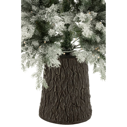 Kerstboom 600 Led Houten Basis Besneeuwd Kunstmatig Donkergroen van J-Line, in een feestelijk gestylede setting
