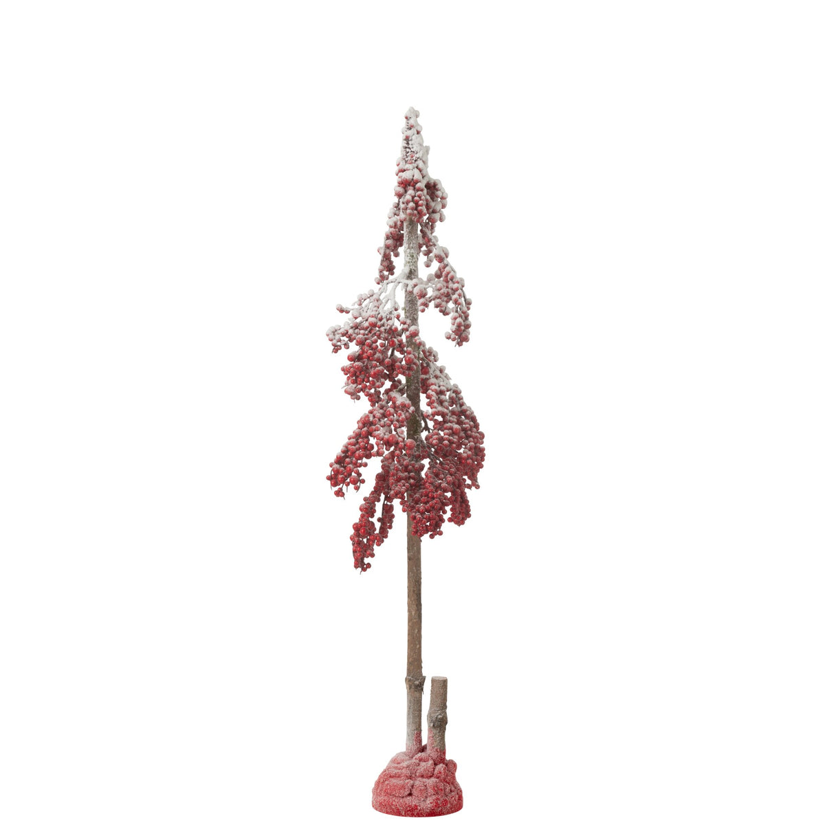 Kerstboom Grote Bessen Rood Medium van J-Line, trossen rode bessen met witte rijp op een houten stam