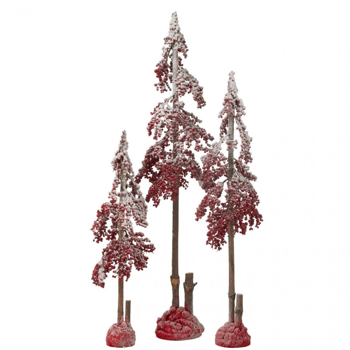 Kerstboom Grote Bessen Rood Medium van J-Line, drie bomen in oplopende hoogte naast elkaar