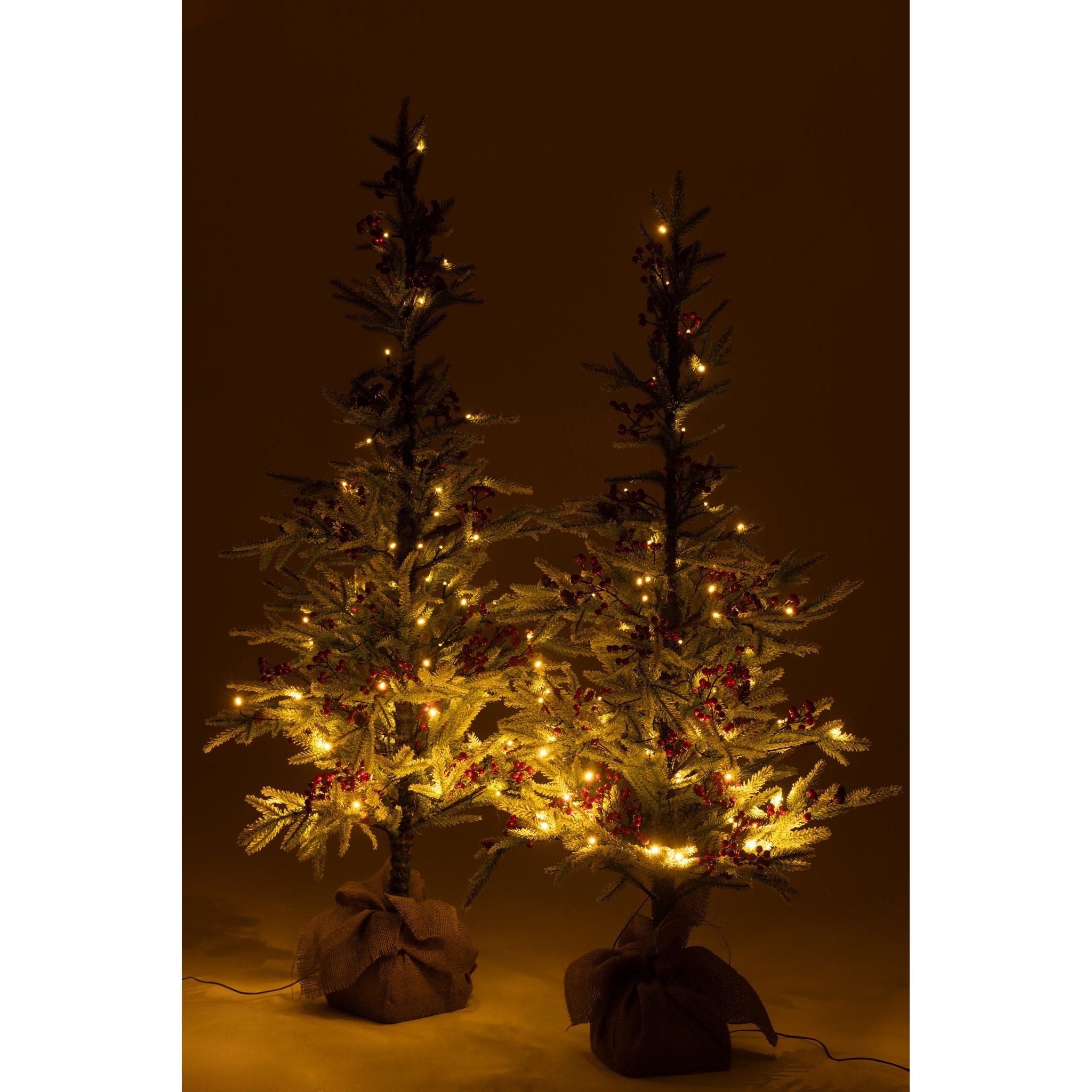 Kerstboom + Jute Zak + Led Kunststof Sneeuw Groen/Rood Large H150cm van J-Line, close-up van het materiaal