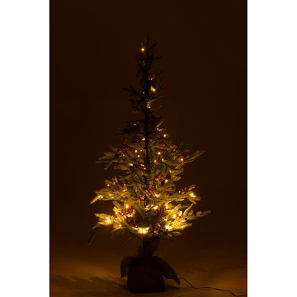 Kerstboom + Jute Zak + Led Kunststof Sneeuw Groen/Rood Small H130cm van J-Line, detail van de takken en afwerking
