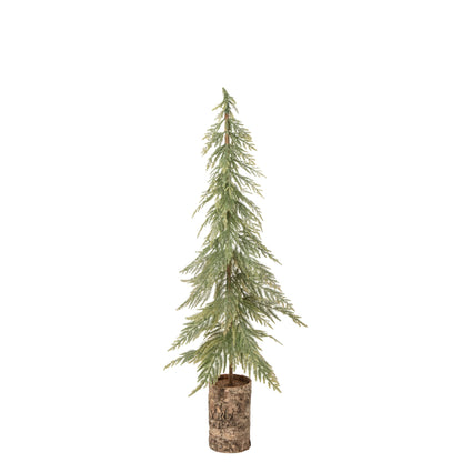 Kerstboom Op Houten Voet Groen Medium van J-Line, dennenboom van 95 cm op een voet van berkenschors
