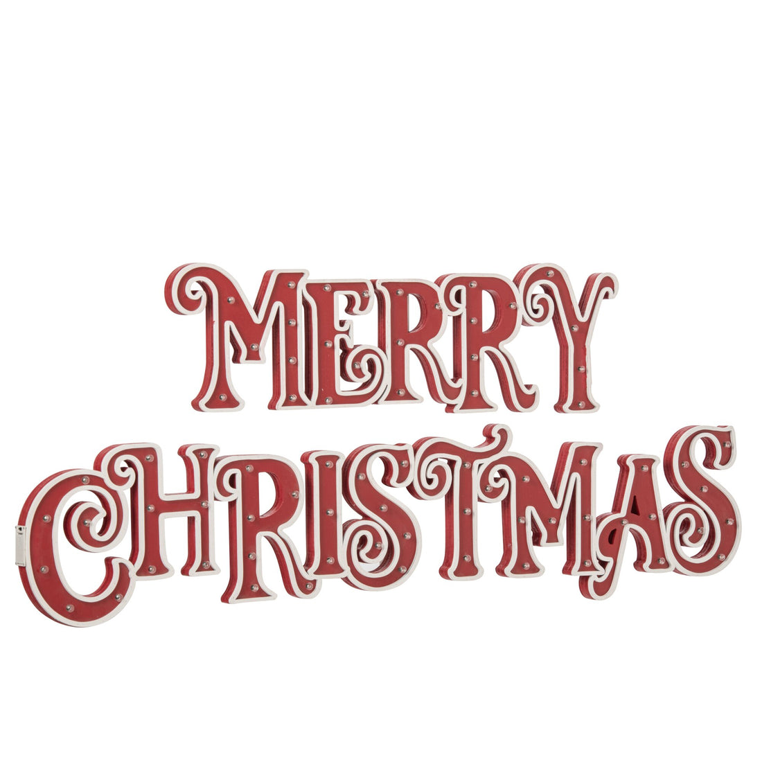 Kerstbord Verlicht Hout Rood Wit van J-Line, breed houten kerstbord in rood en wit met verlichting