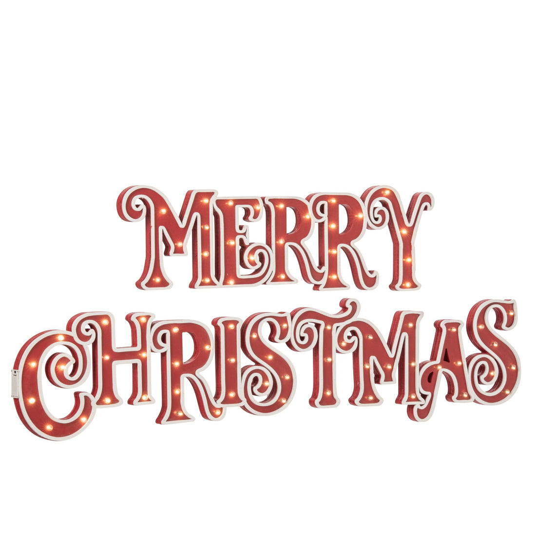 Kerstbord Verlicht Hout Rood Wit van J-Line, kerstbord in rood en wit van een andere hoek gezien