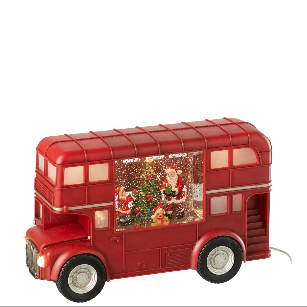 Rode Londense kerstbus van J-Line met kerstman en ledverlichting op witte achtergrond