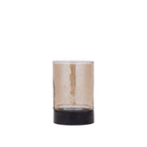 Keylan Windlicht Bruin Luster Small van PTMD, glazen cilinder op een houten voet op witte achtergrond