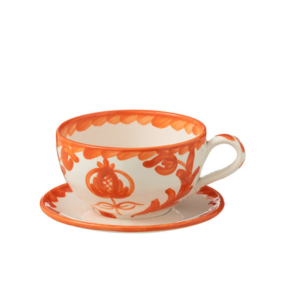 Koffiekop met Schaaltje Granada Motief Oranje/Wit Keramiek J-Line