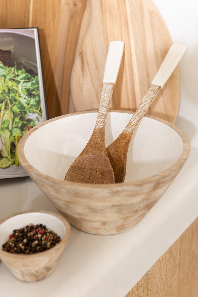 Kom Mango Hout Wit Medium - Kom - J-Line - livinglovely.nl