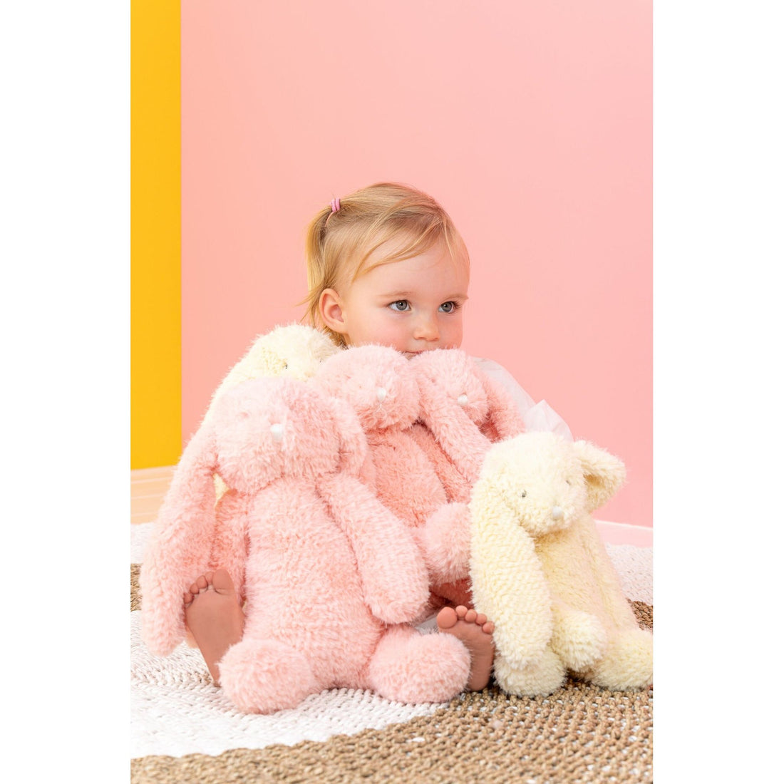 Konijn Polyester Roze/Geel Large Assortiment Van 2 J-Line