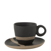 Kopje + Schotel Keramiek Zwart/Taupe J-Line - Kopje - J-Line - livinglovely.nl