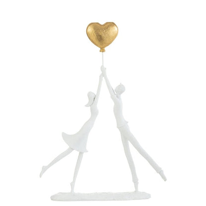 Koppel Staand Hart Ballon Resine Wit/Goud - Beeld - J-Line - livinglovely.nl