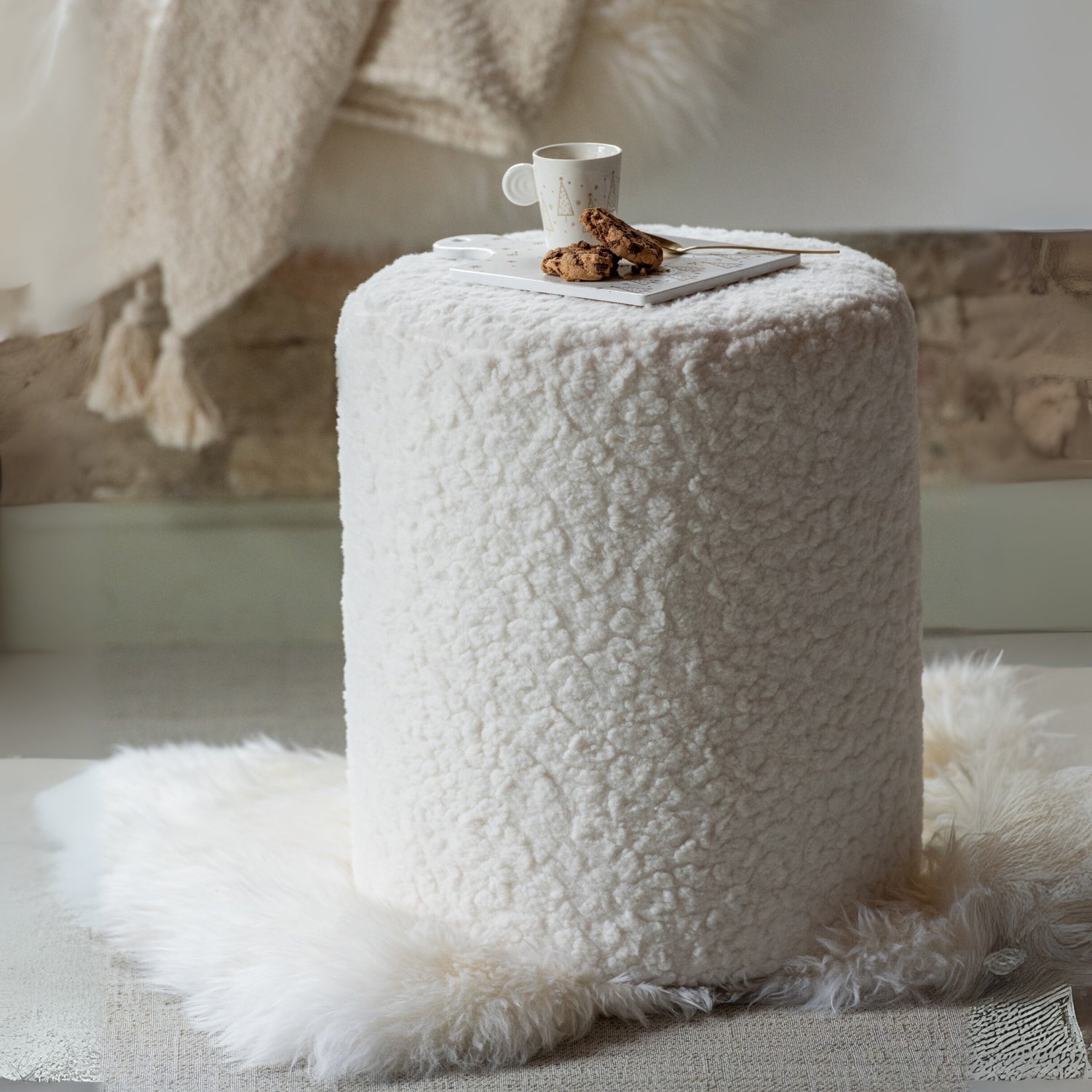 Kruk Bont Mdf Wit - Kruk - J-Line - livinglovely.nl