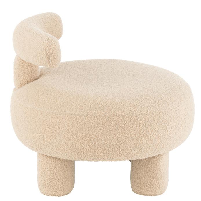 Kruk Rond Met Rugleuning Bouclé Warm Beige - Kruk - J-Line - livinglovely.nl