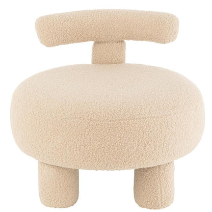 Kruk Rond Met Rugleuning Bouclé Warm Beige - Kruk - J-Line - livinglovely.nl