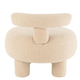 Kruk Rond Met Rugleuning Bouclé Warm Beige - Kruk - J-Line - livinglovely.nl