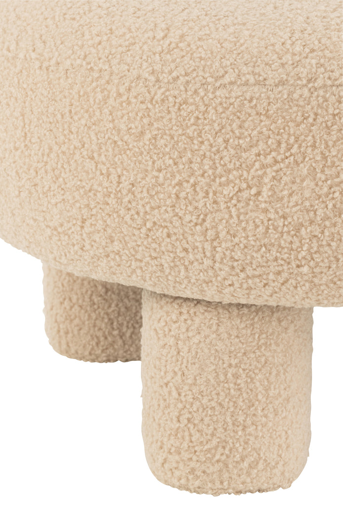 Kruk Rond Met Rugleuning Bouclé Warm Beige - Kruk - J-Line - livinglovely.nl