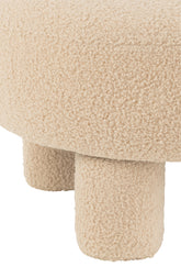 Kruk Rond Met Rugleuning Bouclé Warm Beige - Kruk - J-Line - livinglovely.nl