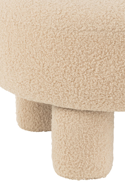 Kruk Rond Met Rugleuning Bouclé Warm Beige - Kruk - J-Line - livinglovely.nl