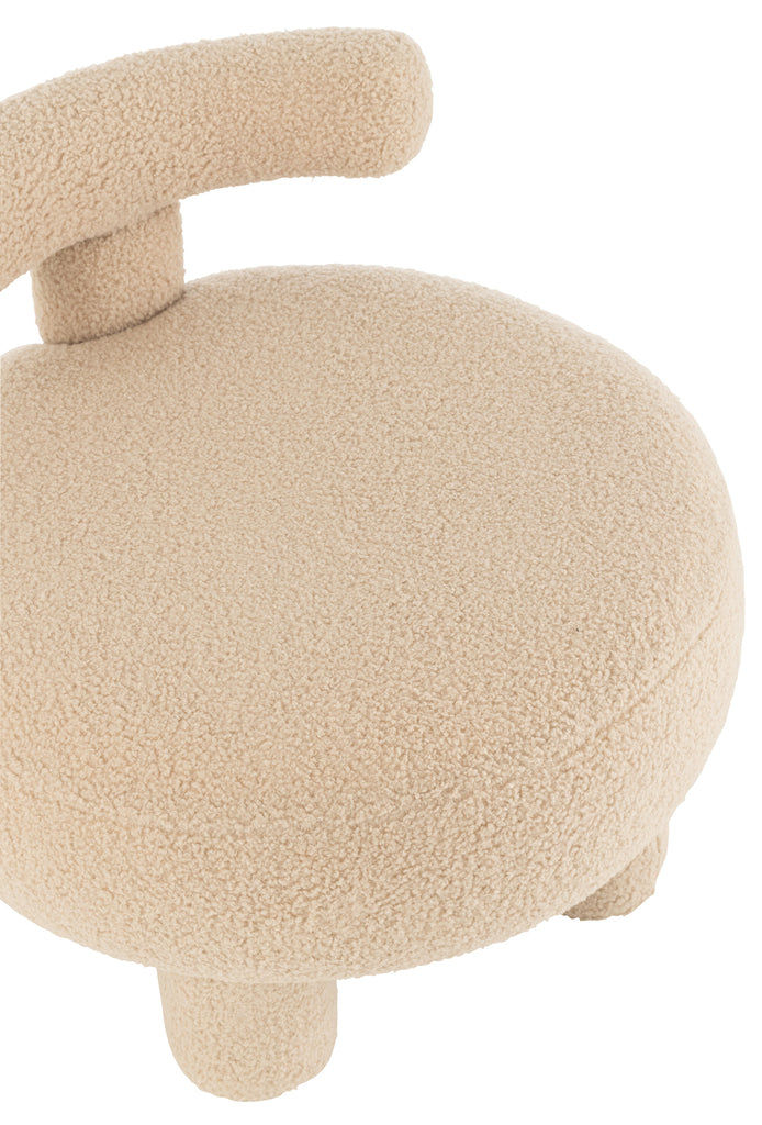 Kruk Rond Met Rugleuning Bouclé Warm Beige - Kruk - J-Line - livinglovely.nl