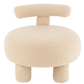 Kruk Rond Met Rugleuning Bouclé Warm Beige - Kruk - J-Line - livinglovely.nl