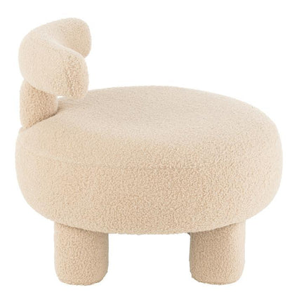 Kruk Rond Met Rugleuning Bouclé Warm Beige - Kruk - J-Line - livinglovely.nl