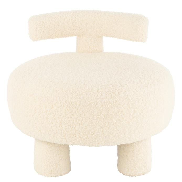 Kruk Rond Met Rugleuning Bouclé Wit - Kruk - J-Line - livinglovely.nl