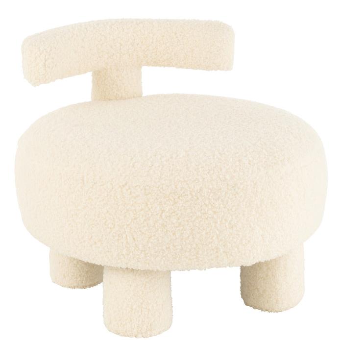 Kruk Rond Met Rugleuning Bouclé Wit - Kruk - J-Line - livinglovely.nl