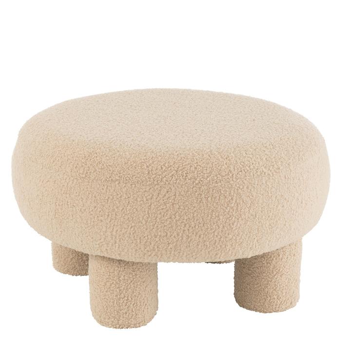 Kruk Rond Teddy Voeten Bouclé Warm Beige - Kruk - J-Line - livinglovely.nl
