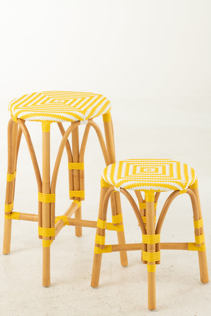 Kruk Rotan Geel/Wit Large - Barkruk - J-Line - livinglovely.nl