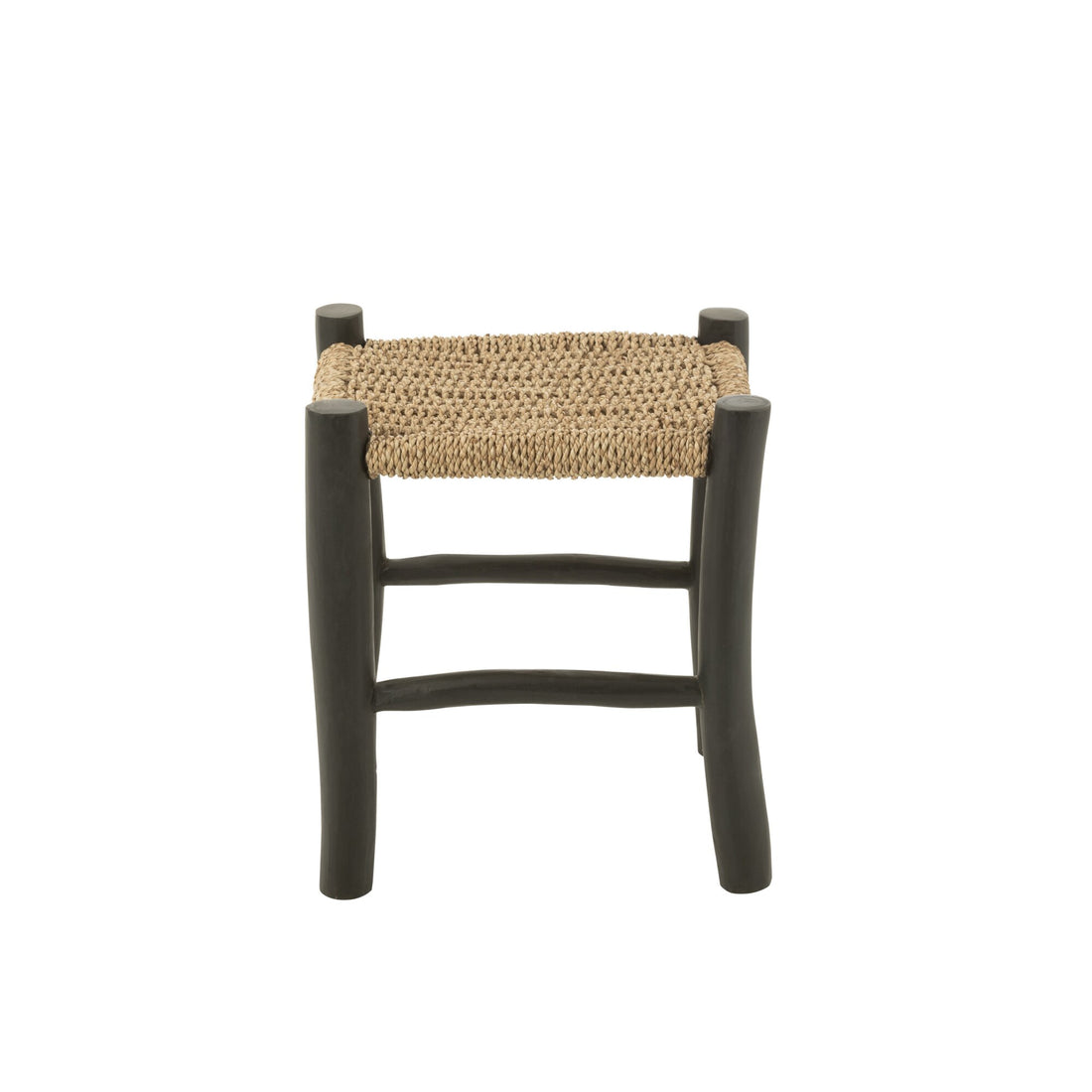 Kruk Vierkant Teak Hout/Zeegras Zwart/Naturel